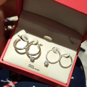 NWT GIFT BOXED LOT IF 3 PAIRS EARRINGS THICK HOOPS CZ STUDS SLEEPERS